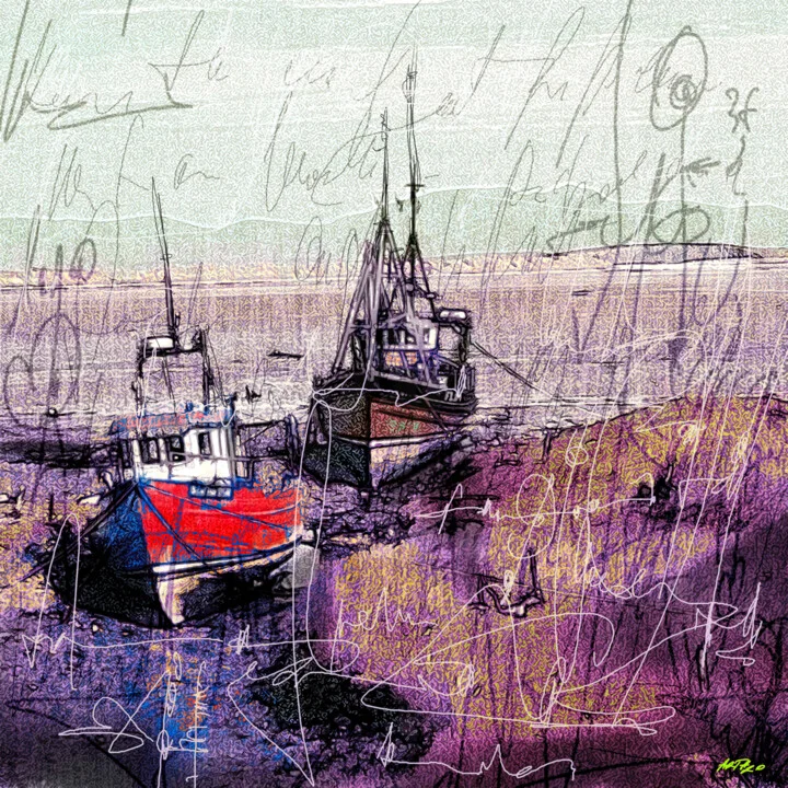 Click to view in high resolution Red and Earthy Ships on the Shore