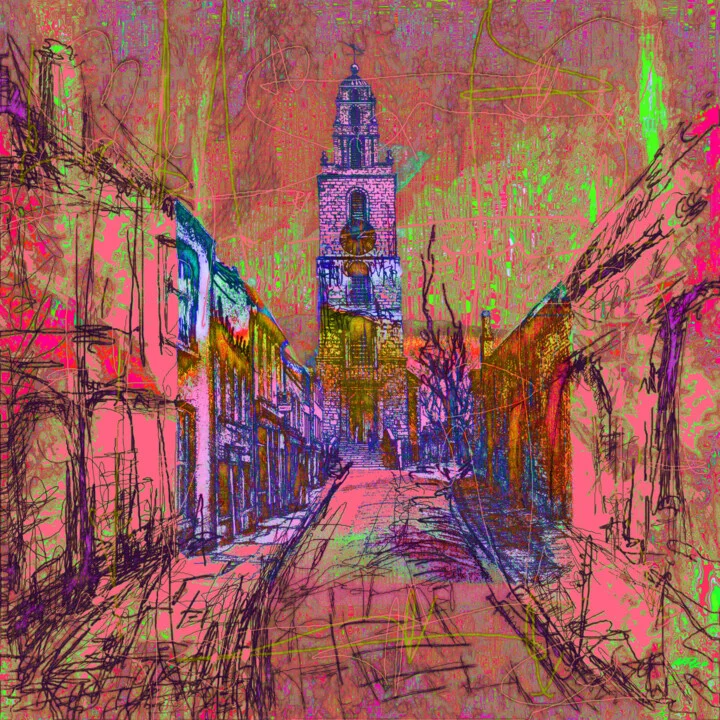 Click to view in high resolution Magenta and Cerulean Cork Church Scene