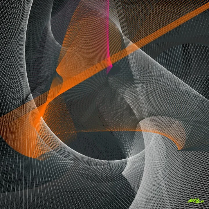 Click to view in high resolution Abstract Orange Line Weave on Charcoal