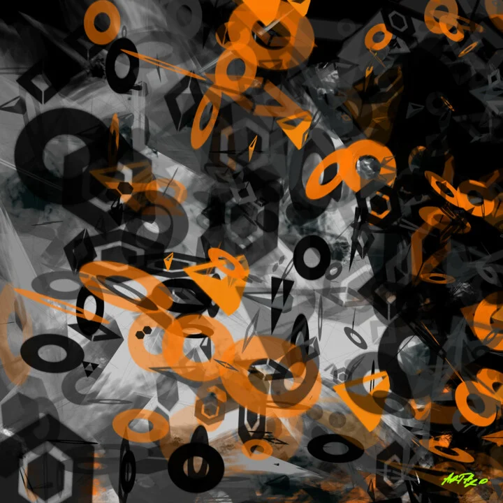 Click to view in high resolution Charcoal and Tangerine Generative Composition