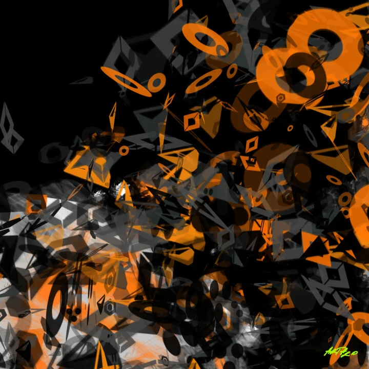 Click to view in high resolution Tangerine and Charcoal Generative Shapes