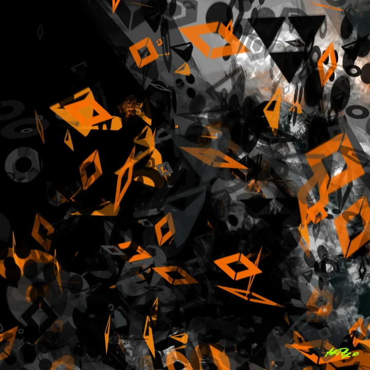 Click to view in high resolution Charcoal and Safety-Orange Geometric Art