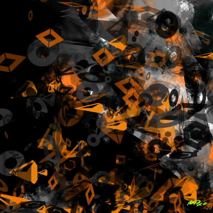 Click to view in high resolution Amber and Charcoal Generative Shapes Artwork