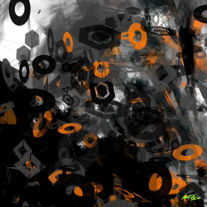 Click to view in high resolution Charcoal and Safety Orange Digital Abstract