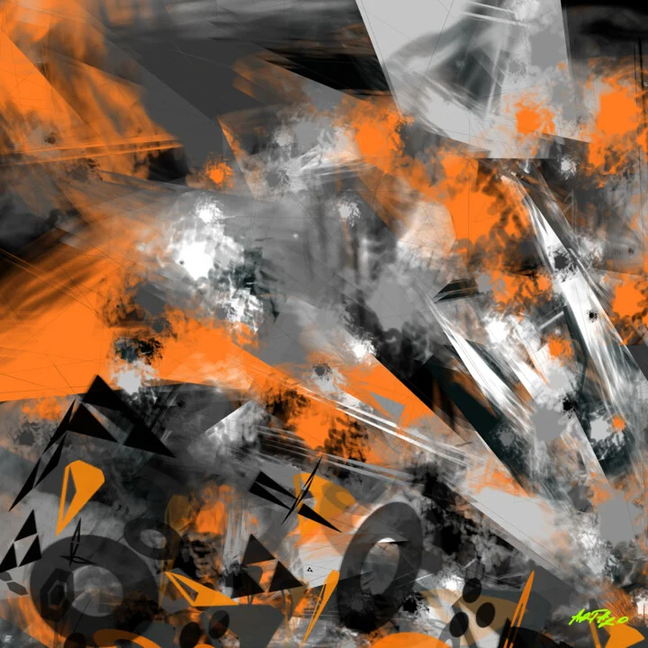 Click to view in high resolution Tangerine and Charcoal Digital Abstract