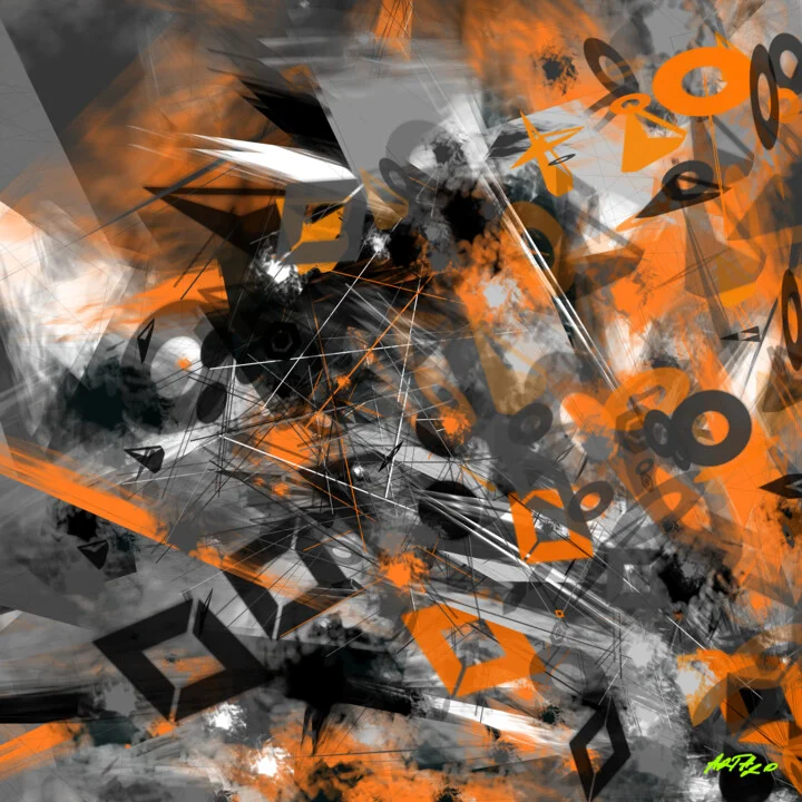 Click to view in high resolution Safety Orange and Charcoal Abstract Digital Composition