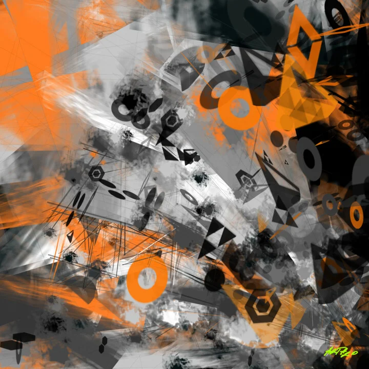 Click to view in high resolution Charcoal and Orange Generative Composition