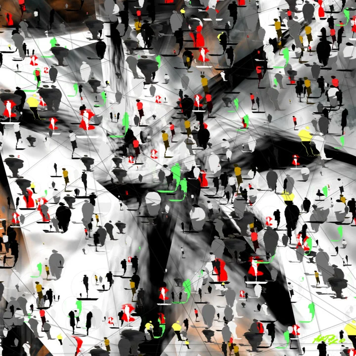 Click to view in high resolution Charcoal and Neon Urban Scene Digital Art