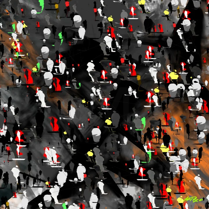 Click to view in high resolution Crimson and Slate Street Crowd Digital Art