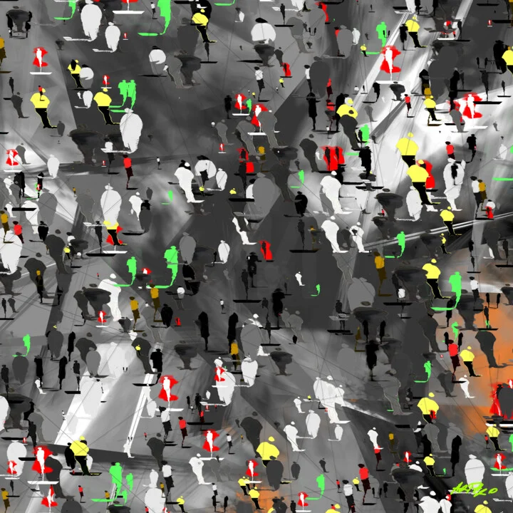 Click to view in high resolution Neon-Coded Figures on Urban Ground Digital Art