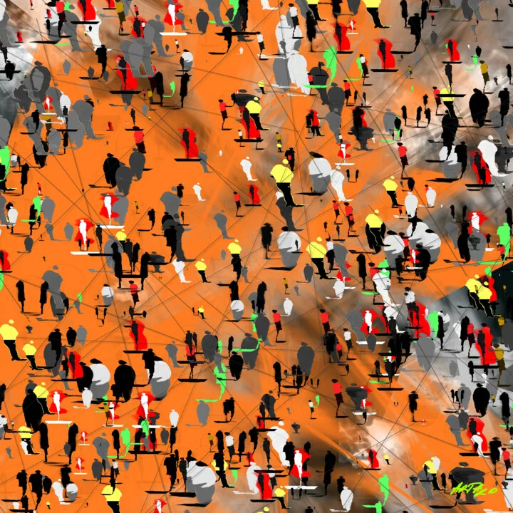 Click to view in high resolution Tangerine Urban Crowd Digital Art