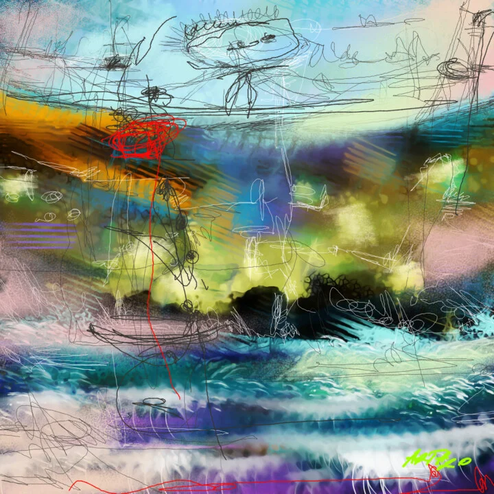 Click to view in high resolution Cerulean and Ochre Abstract Digital Art