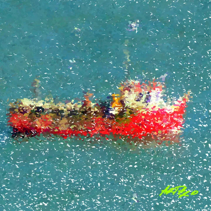 Click to view in high resolution Turquoise Teal Boat Digital Painting