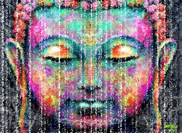 Click to view in high resolution Meditative Magenta and Teal Buddha Digital Art