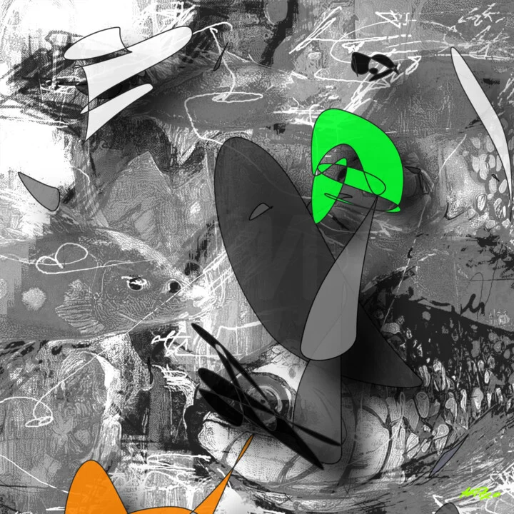 Click to view in high resolution Charcoal and Neon Green Abstract Digital Art