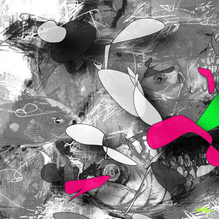 Click to view in high resolution Magenta and Neon Green Digital Fish