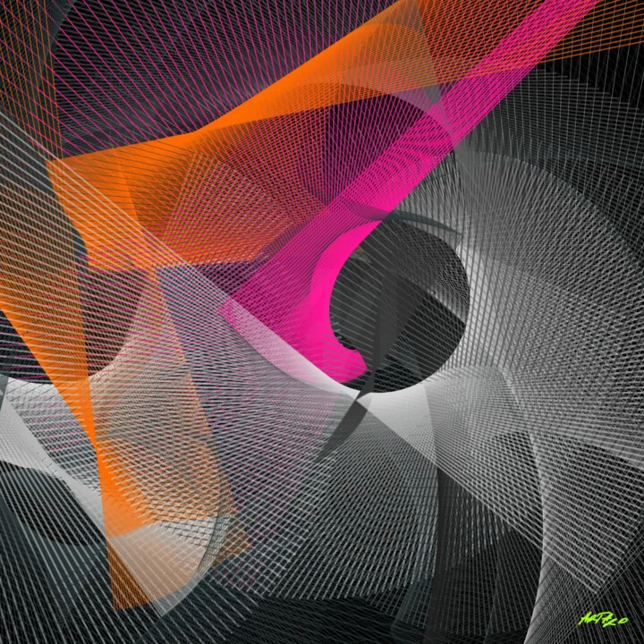 Click to view in high resolution Magenta and Tangerine Linework on Digital Canvas