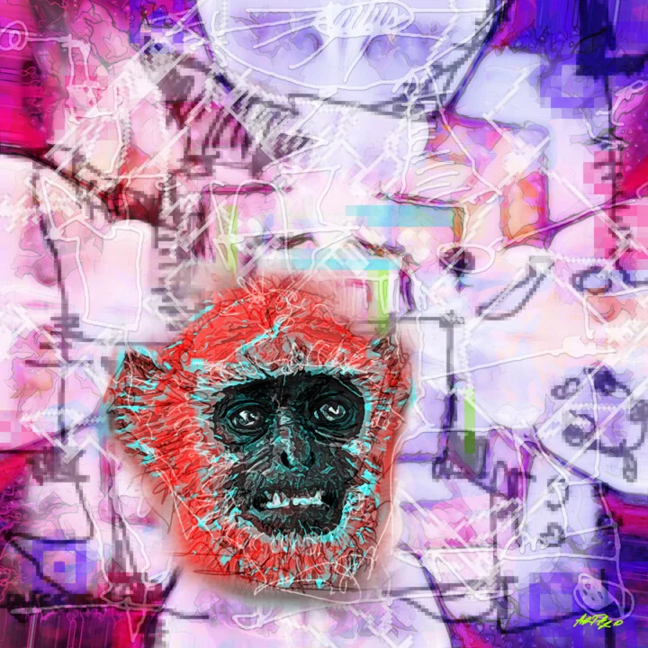 Click to view in high resolution Vivid Red Jungle Monkey Digital Art