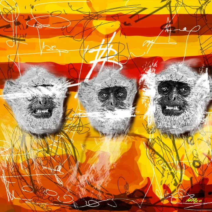 Click to view in high resolution Bright Yellow Three Wise Monkeys Digital Art