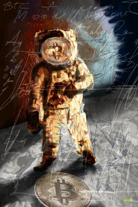 Click to view in high resolution Golden Astronaut on Lunar Surface Digital Art