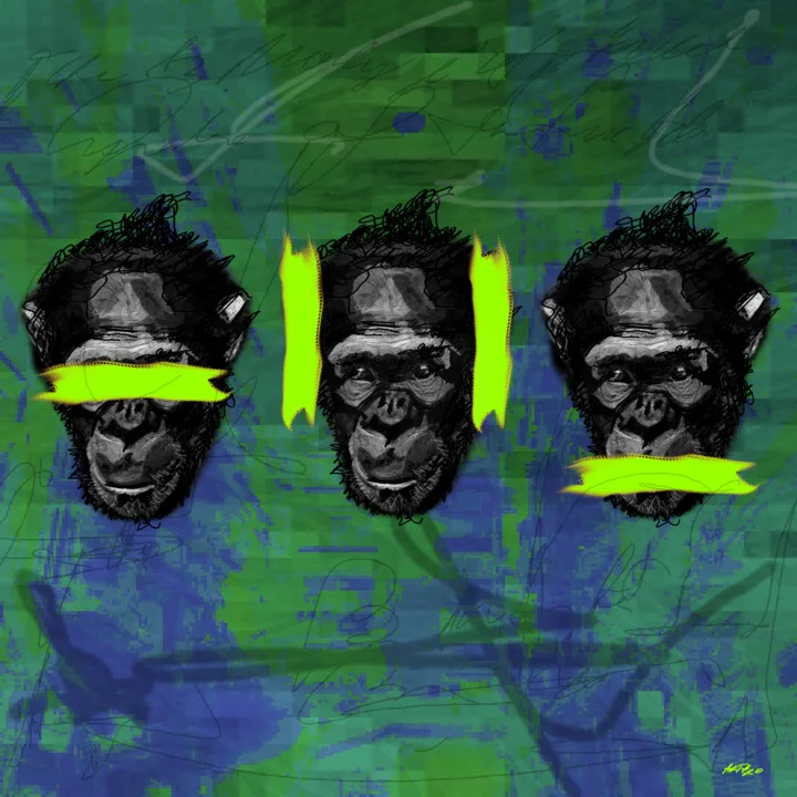 Click to view in high resolution Colorful Green and Yellow Monkeys Digital Art