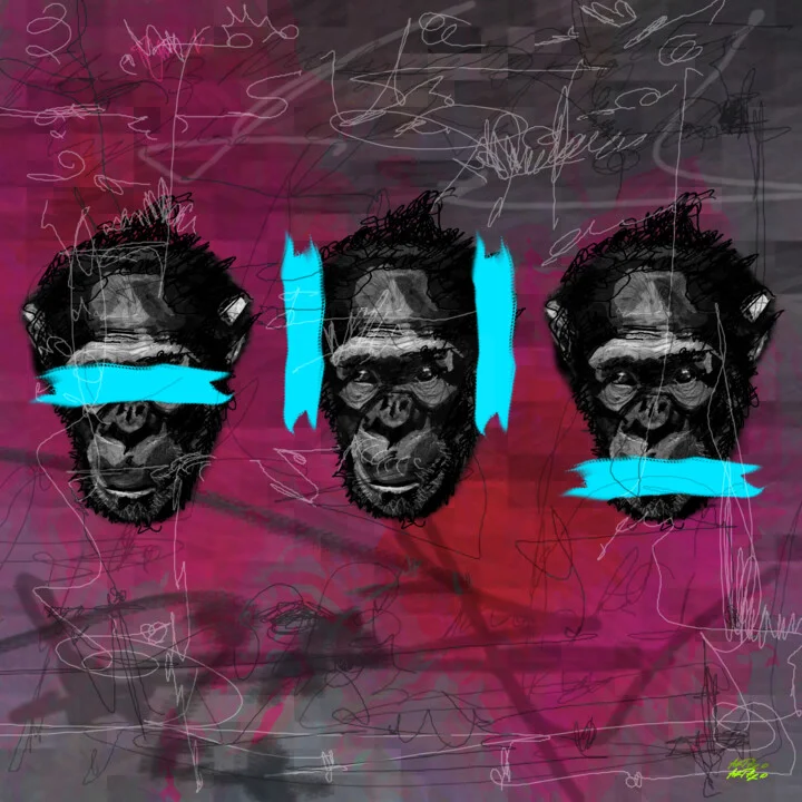 Click to view in high resolution Teal and Magenta Monkey Digital Art Print