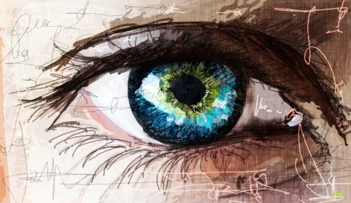 Click to view in high resolution Teal and Emerald Eye Close-Up Digital Art
