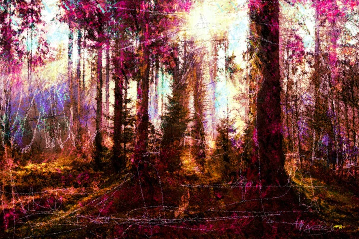 Click to view in high resolution Magenta and Gold Forest Light Digital Artwork