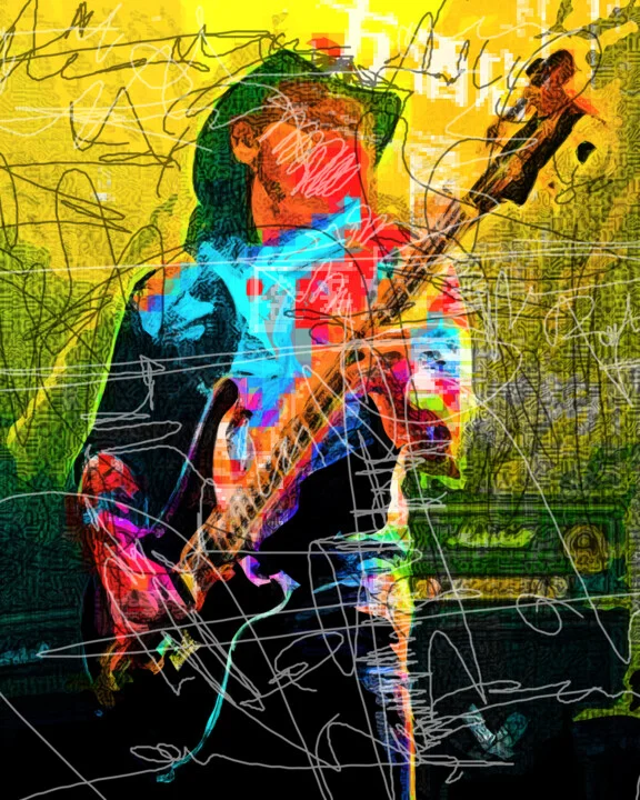 Click to view in high resolution Electric Blue and Fiery Red Guitarist Artwork
