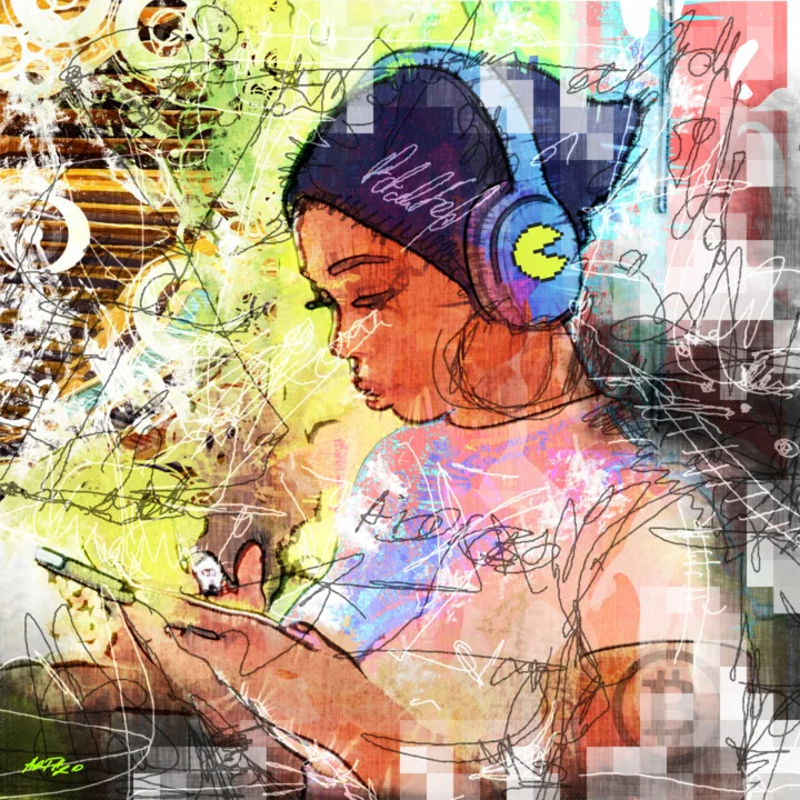 Click to view in high resolution Amber and Teal Musical Connection Digital Art