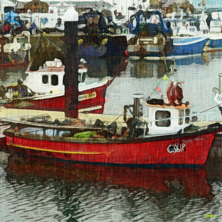Click to view in high resolution Vibrant Red Ship in Wicklow Harbor
