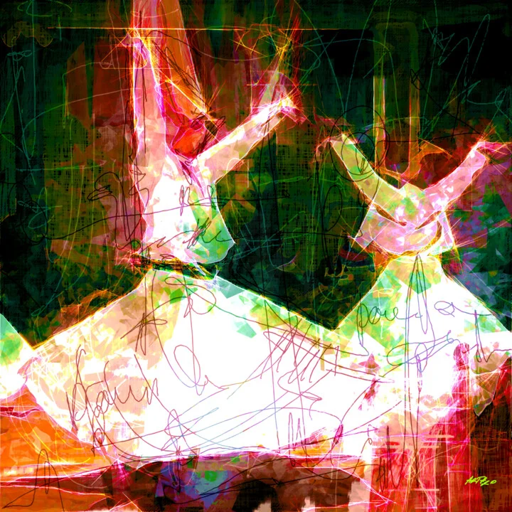 Click to view in high resolution Energetic Dervish Dancer in Magenta and Emerald