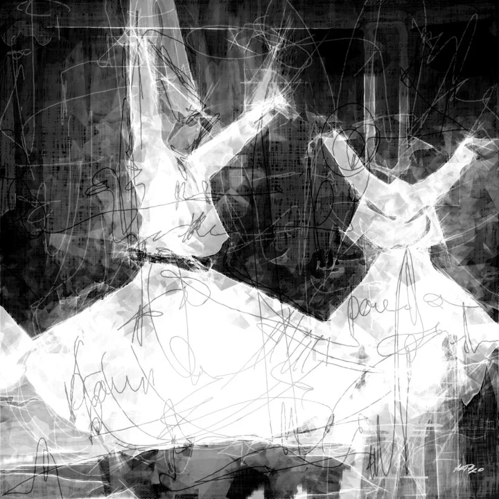 Click to view in high resolution Dynamic Black and White Dancers - Digital Art
