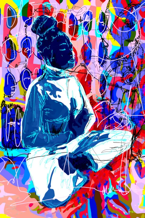 Click to view in high resolution Cerulean and Teal Yoga Woman Illustration