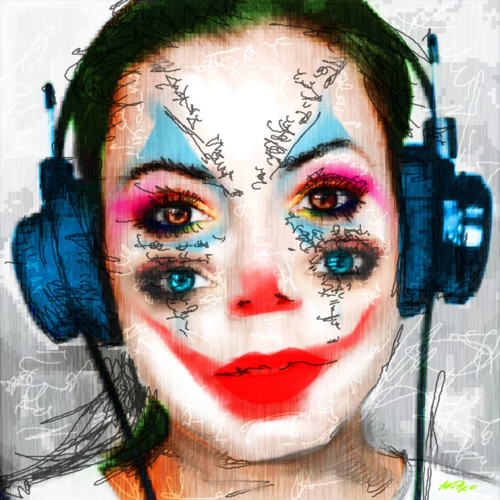 Click to view in high resolution Electric Pink and Blue Clown Portrait
