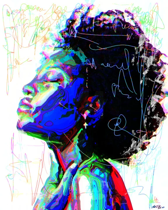 Click to view in high resolution Swirling Blues and Magenta Silhouette