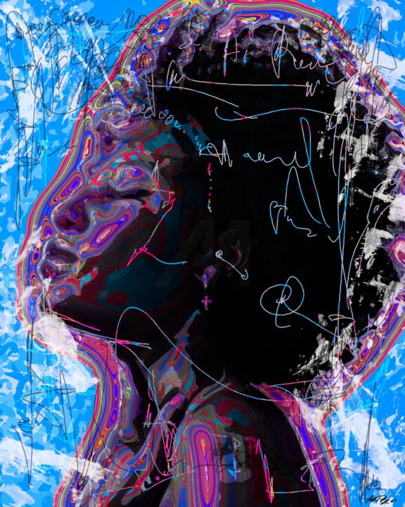 Click to view in high resolution Dynamic Blue Woman with Bold Hues