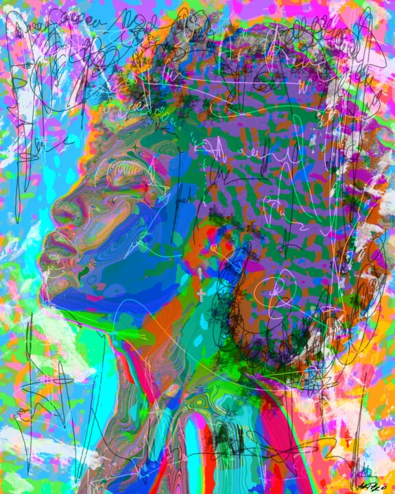 Click to view in high resolution Lively Orange and Green Woman Digital Art