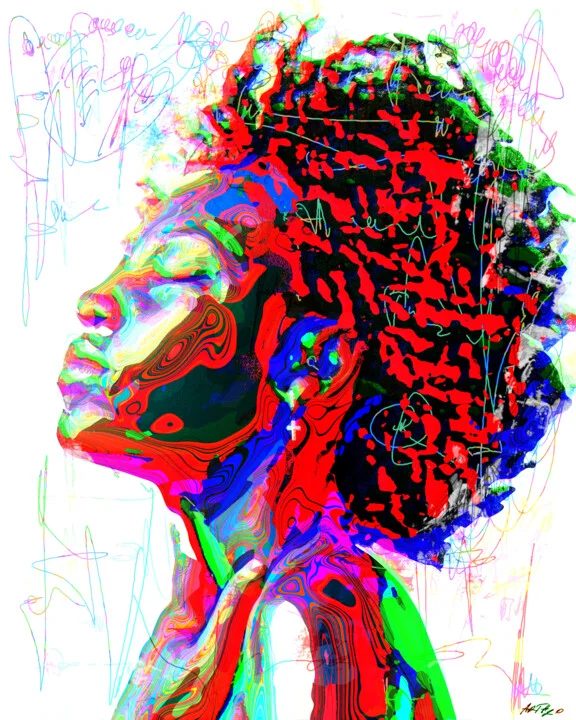 Click to view in high resolution Dynamic Red and Blue Woman Portrait