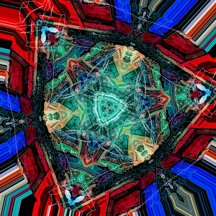 Click to view in high resolution Teal and Red Kaleidoscope Digital Creation