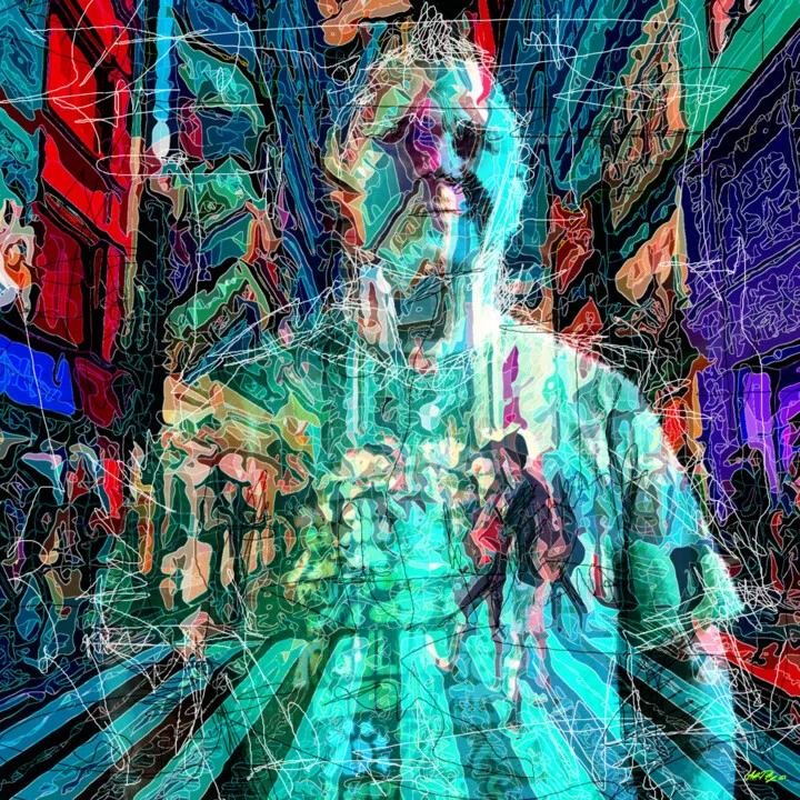 Click to view in high resolution Teal and Red Urban Reflection Digital Art