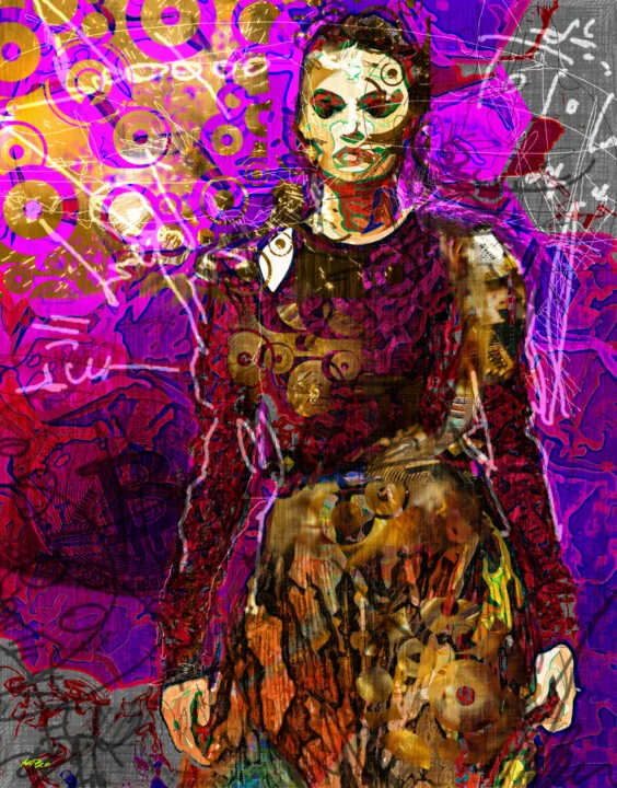 Click to view in high resolution Magenta and Gold Abstract Woman Digital Art