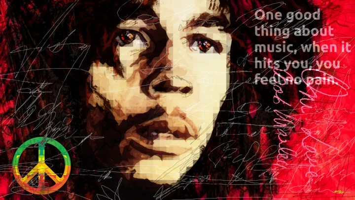 Click to view in high resolution Black and Red Bob Marley Tribute Digital Artwork