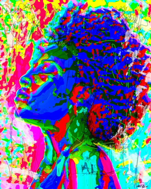 Click to view in high resolution Pink and Blue Urban Woman Digital Art