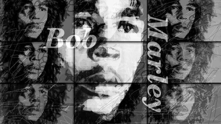 Click to view in high resolution Dynamic Bob Marley in Black and Red