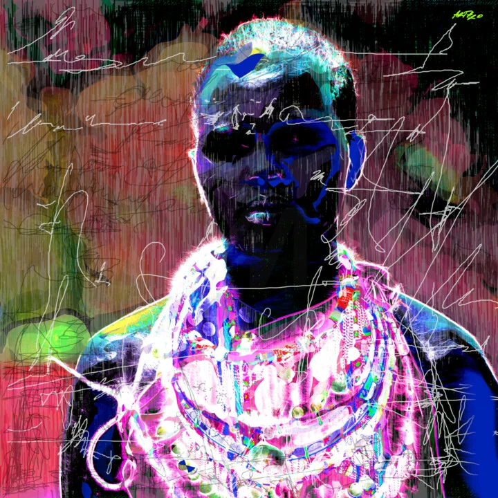 Click to view in high resolution Neon Blue Massai Woman Digital Art