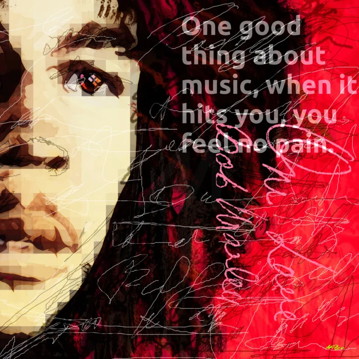 Click to view in high resolution Crimson and Black Bob Marley Portrait