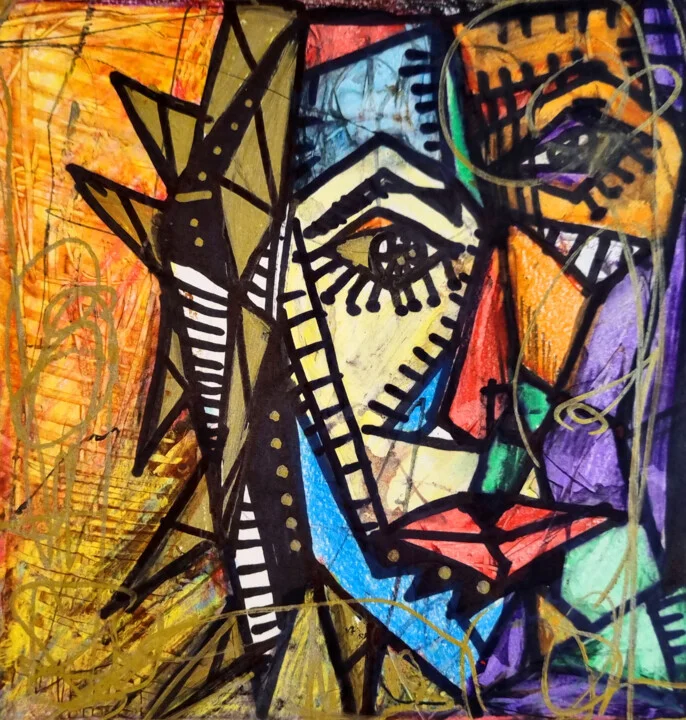 Click to view in high resolution Bold Colors Geometric Face on Paper