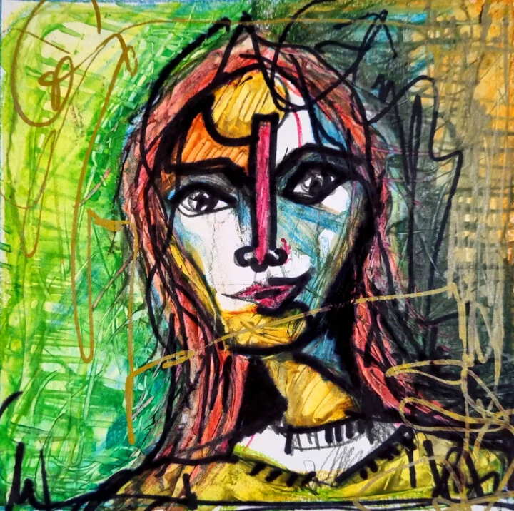 Click to view in high resolution Energetic Colorful Face on Paper