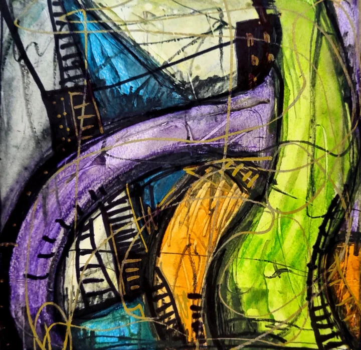 Click to view in high resolution Playful Violet Green Swirls on Paper